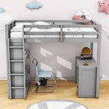 Twin Size Loft Bed with Desk and Storage Drawers, Shelves for Adults, Kids - [Wood]