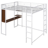 Metal Full Size Loft Bed Frame with Desk and Shelves - [2 Ladders]