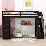 Twin Loft Bed with Stairs and Storage for Kids, Junior - [Wood, Drawers, Shelves]