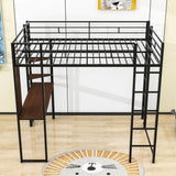 Metal Full Size Loft Bed Frame with Desk and Shelves - [2 Ladders]