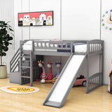 Low Twin Loft Bed with Storage Stairs and Slide - [Wood, Interchangeable]