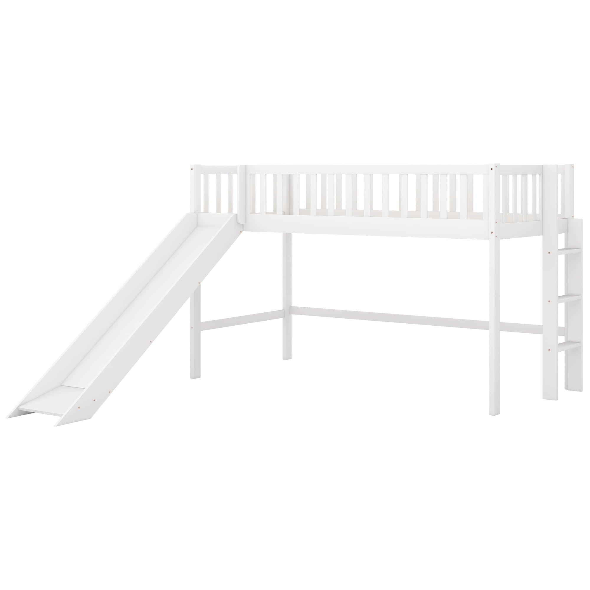 Small Twin Kids Loft Bed with Slide and Ladder - [Wood]