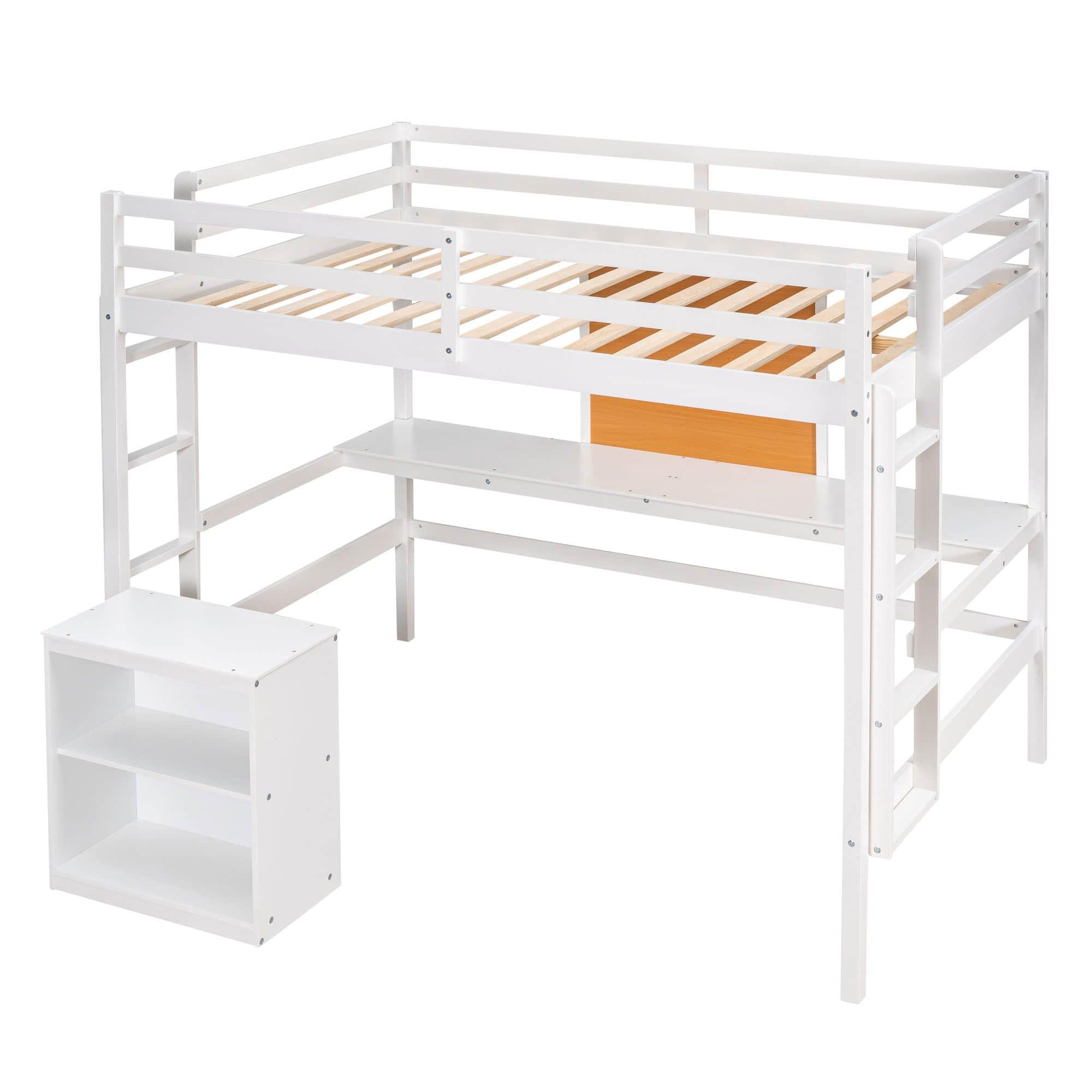 Wood Twin Loft Bed with Desk and Storage for Adults, Kids - [Cabinet]