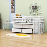 Low Twin Loft Bed with Desk and Storage Drawers for Kids, Toddler