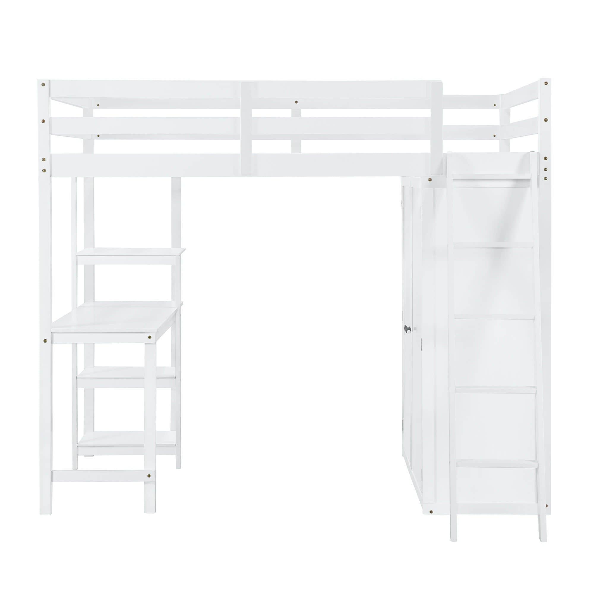 Full Size Loft Bed with Desk and Storage for Adults, Kids - [Wardrobe]