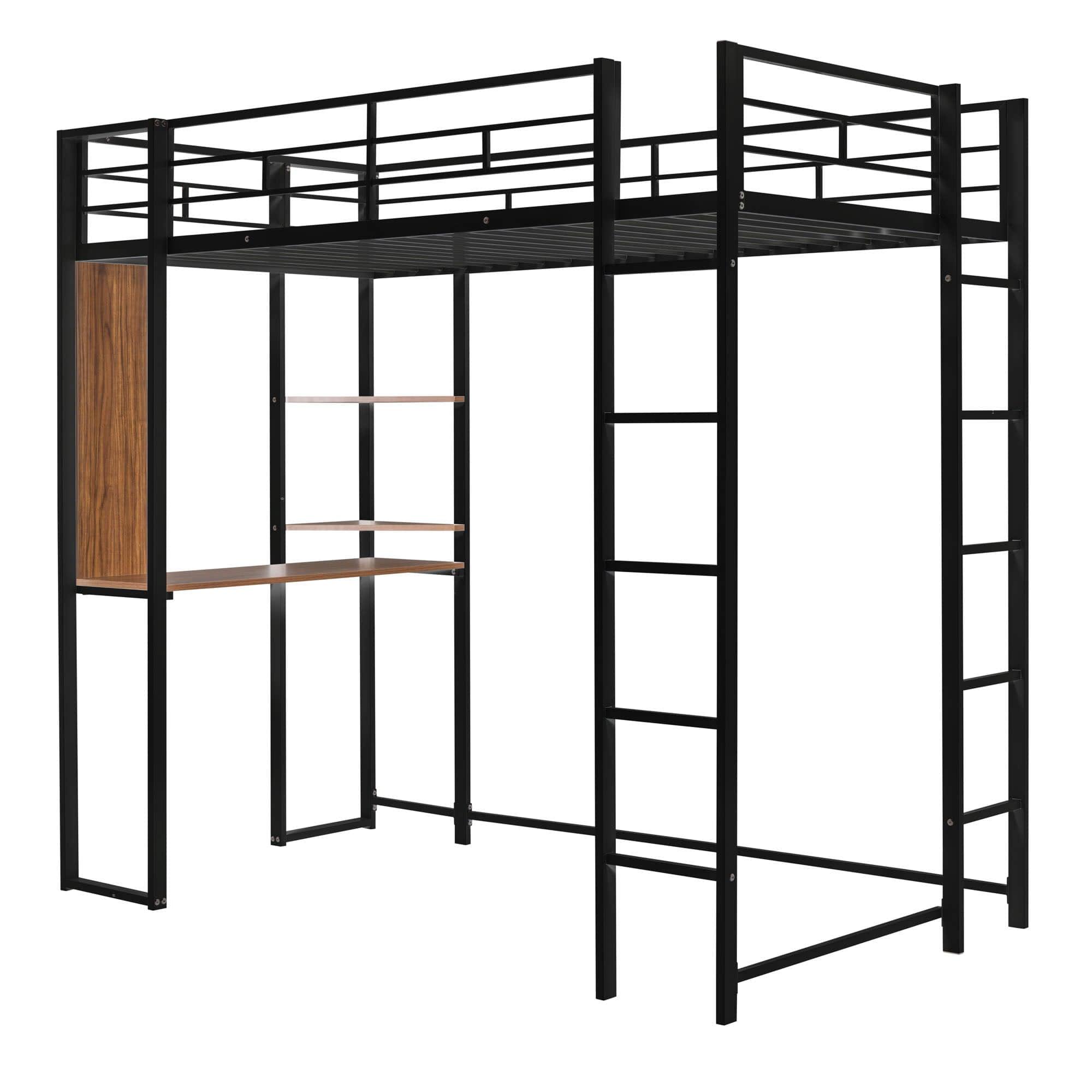 Metal Twin Loft Bed with Desk and Storage Shelves for Teens, Junior, Adult