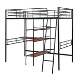 Metal Twin Loft Bed with Desk and Storage Shelves - [Wood]