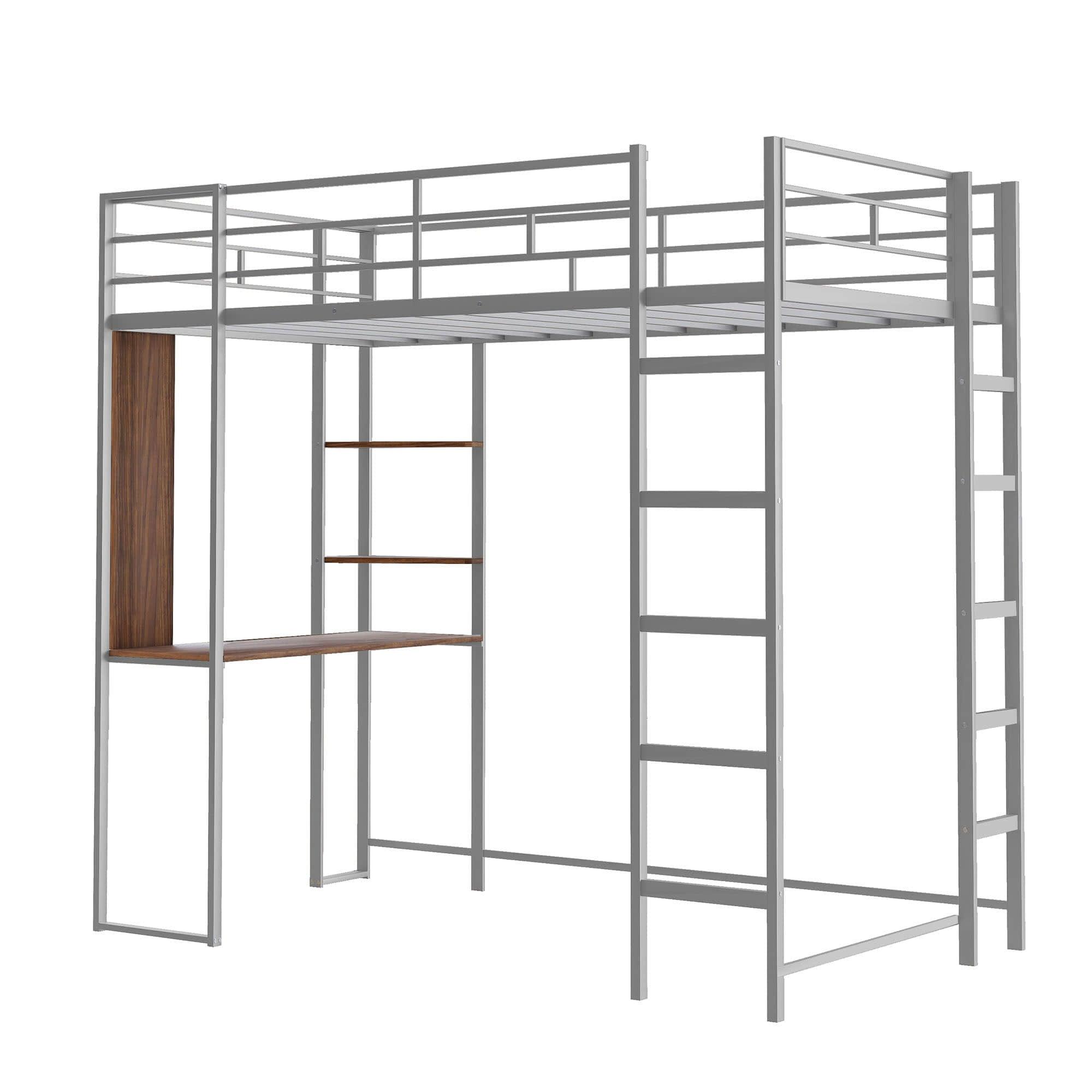 Metal Twin Loft Bed with Desk and Storage Shelves for Teens, Junior, Adult