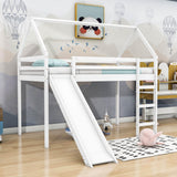 Wood House Twin Loft Bed for Kids with Slide