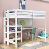 Wooden Twin Loft Bed with Desk and Storage Shelves for Adult, Kids, Junior