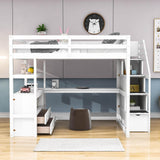 Full Loft Bed with Desk and Stairs, Storage for Kids, Adults - [Wooden]