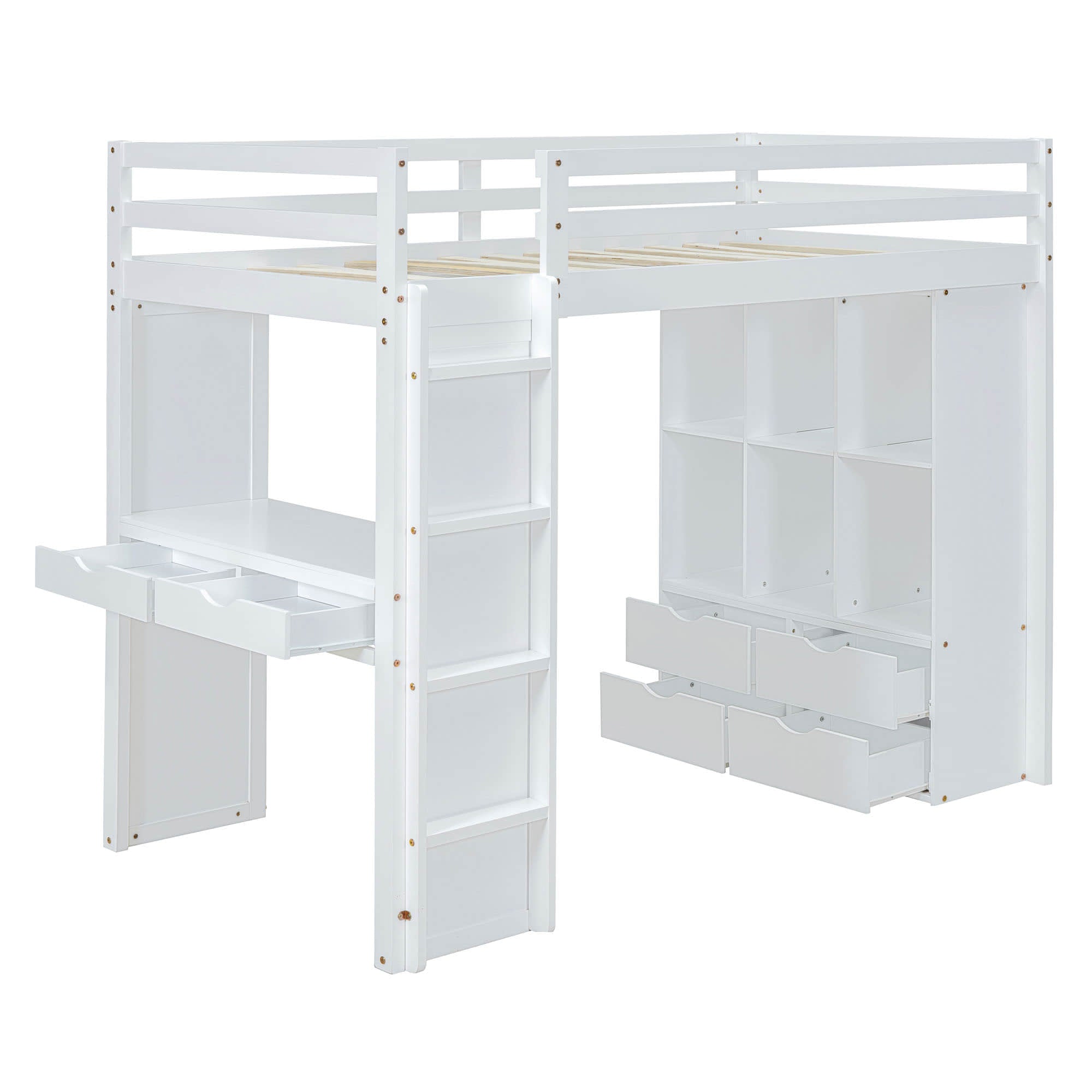 Modern Full Size Loft Bed with Desk and Storage for Adults, Teens