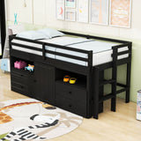 Low Twin Loft Bed Frame with Storage for Kids - [Drawers, Cabinet, Shelves]