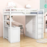 Wood Twin Loft Bed with Desk and Storage for Kids, Adults - [Wardrobe]