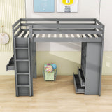 Modern Twin Loft Bed with Desk and Storage, LED Light for Adults, Teens