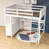 Full Size Loft Bed with Desk and Storage Dresser for Adult, Kids - [Wood, Drawers, Shelves]