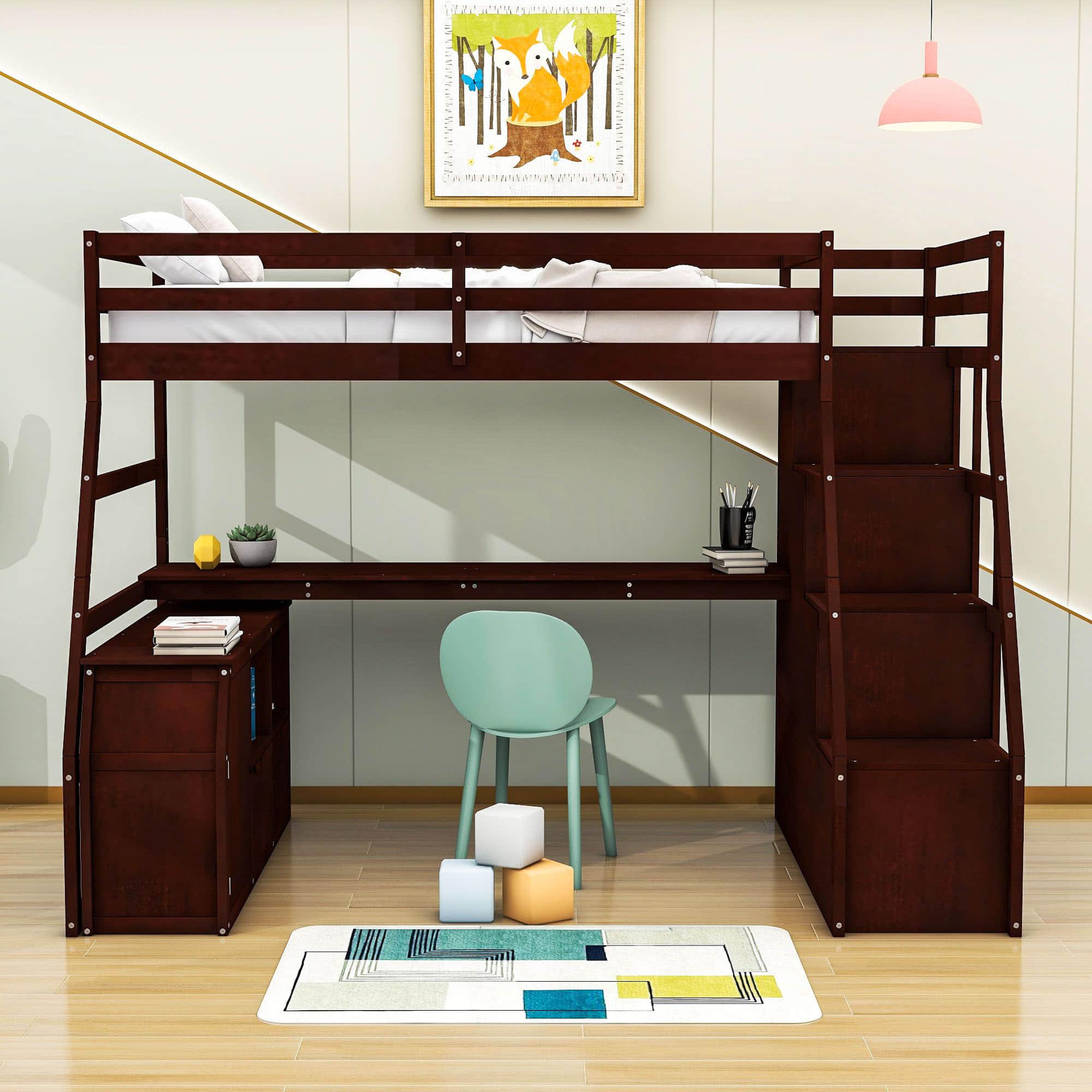 Twin Loft Bed with Desk and Stairs, Storage for Teens, Kids - [Drawers]