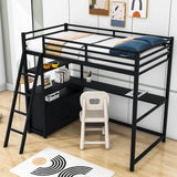 Metal Twin Size Loft Bed with Desk and Storage for College, Dorms