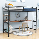 Metal Twin Loft Bed with Desk and Storage Shelves for Adults, Teens