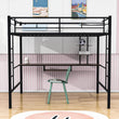 Metal Full Size Gaming Loft Bed Frame with Desk and Shelves - [2 Ladders]