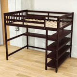 Full Size Loft Bed with Desk and Storage Shelves for Adults, Kids