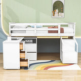 Low Twin Loft Bed with Portable Desk and Stairs, Storage - [Wood, Drawers, Shelves]