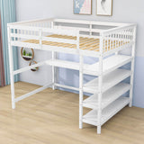 Full Size Loft Bed with Desk and Storage Shelves for Adults, Kids