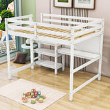 Wooden Full Loft Bed with Desk and Storage Shelves for Adult, Kids, Junior