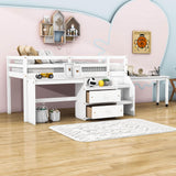 Twin Size Kids Low Loft Bed with Desk, Stairs and Storage Drawers