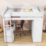 Full Size Loft Bed with Desk and Storage Cabinet, Wardrobe - [Wood, Drawers]