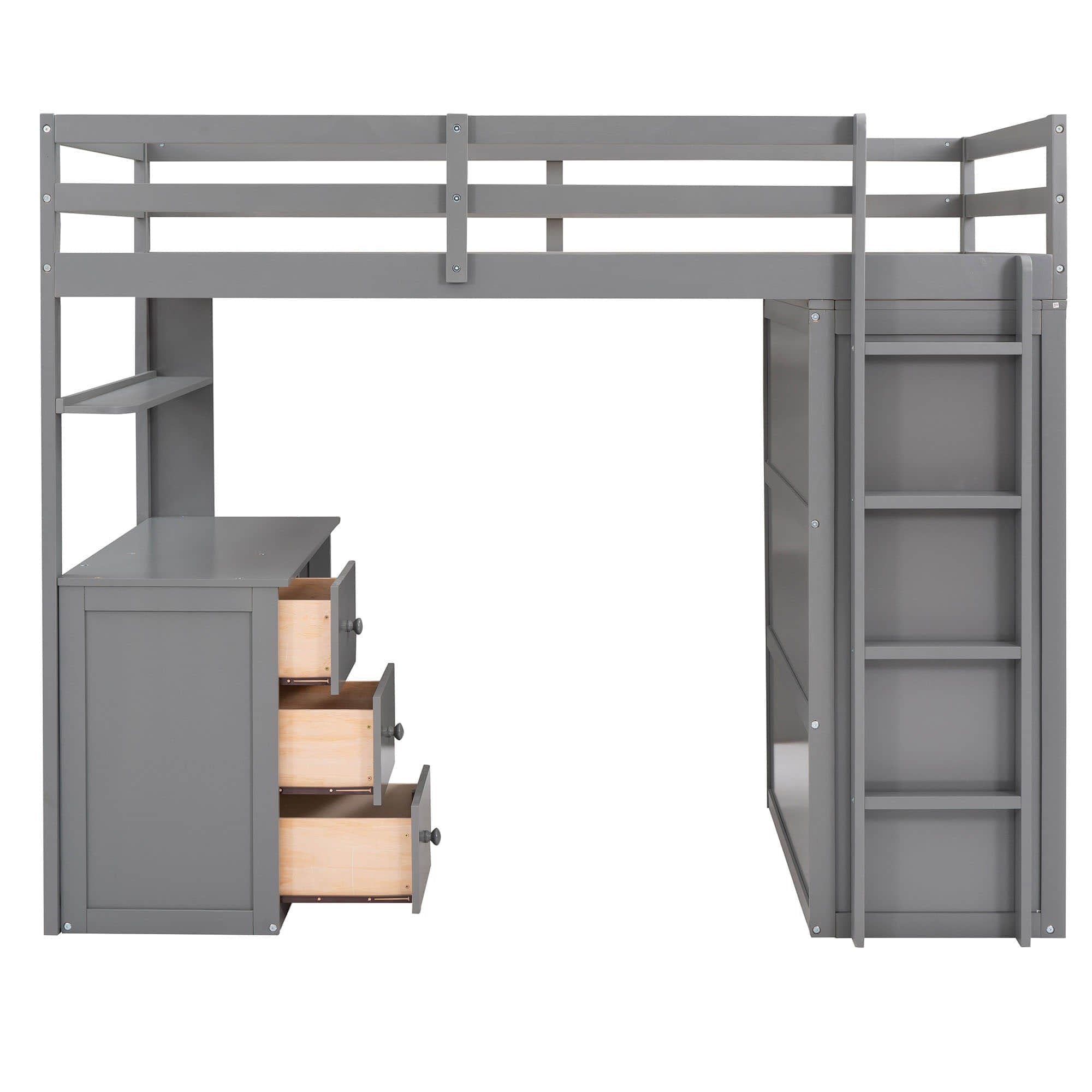 Wood Twin Loft Bed with Desk and Storage for Kids, Adults - [Wardrobe]