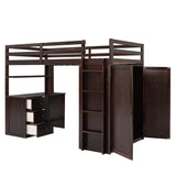 Wood Twin Loft Bed with Desk and Storage for Kids, Adults - [Wardrobe]