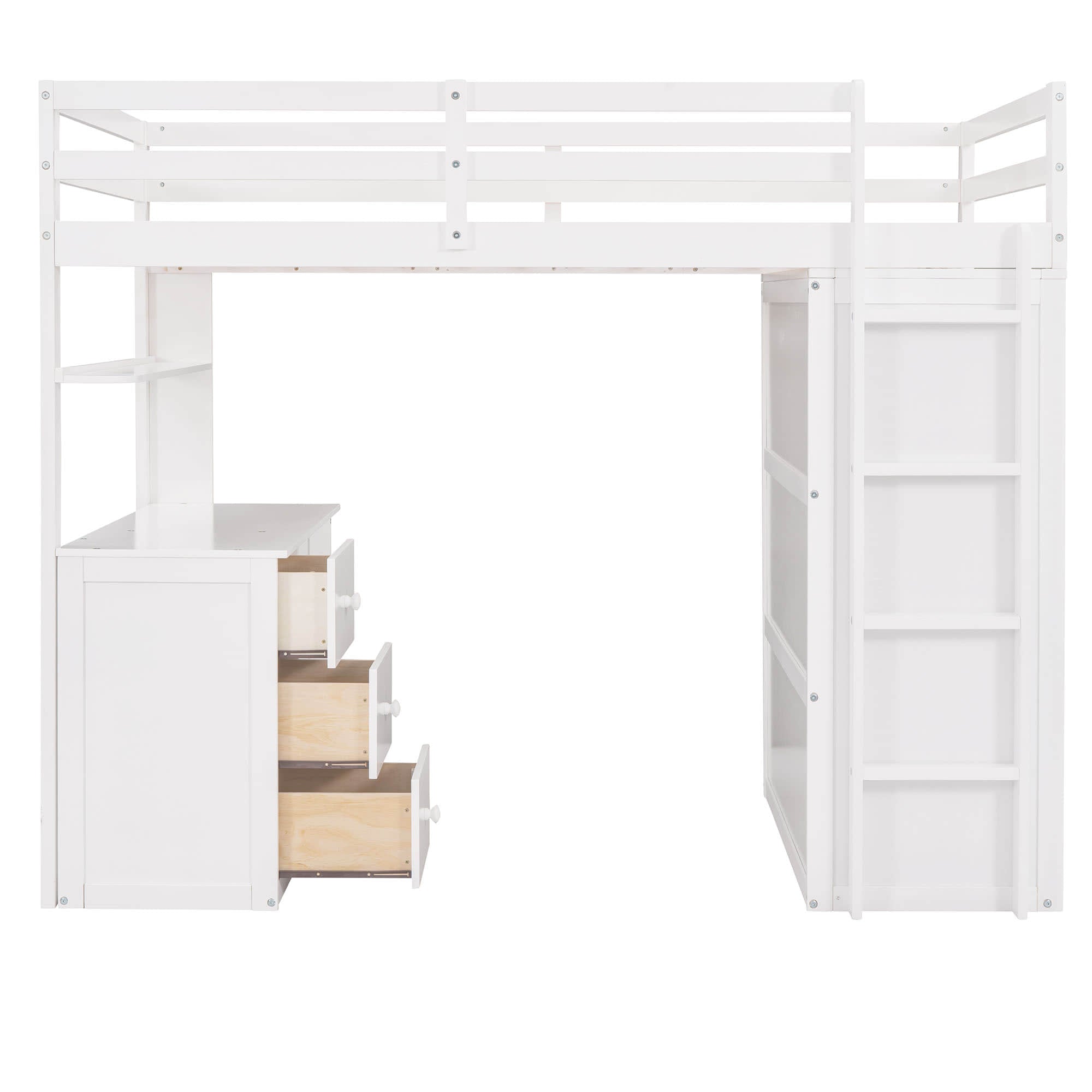 Wood Twin Loft Bed with Desk and Storage for Kids, Adults - [Wardrobe]