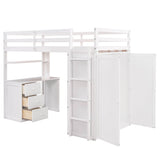 Wood Twin Loft Bed with Desk and Storage for Kids, Adults - [Wardrobe]