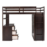 Wood Twin Loft Bed with Desk and Storage for Kids, Adults - [Wardrobe]