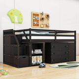 Low Twin Kids Loft Bed with Desk and Stairs, Storage - [Dresser]