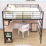 Metal Full Size Loft Bed with Desk and Storage for Adults, Teens