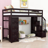 Twin Loft Bed with Stairs and Storage for Kids, Junior - [Wood, Drawers, Shelves]