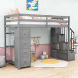 Twin Loft Bed with Stairs and Storage for Kids, Junior - [Wood, Drawers, Shelves]