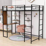 Metal Twin Loft Bed with Desk and Storage Shelves for Teens, Junior, Adult