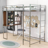 Metal Twin Loft Bed with Desk and Storage Shelves for Teens, Junior, Adult