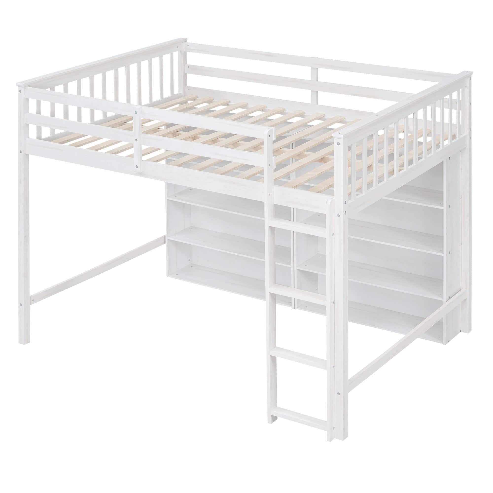 Full Size Loft Bed with Large Open Storage Shelves for Adults, Kids