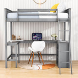 Wood Twin Size Loft Bed with Desk and Storage Shelves for Kids, Adult