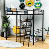 Metal Twin Loft Bed with Desk and Storage Shelves - [Wood]