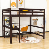 Wood Full Size Loft Bed with Desk and Storage Shelves for Kids, Teens