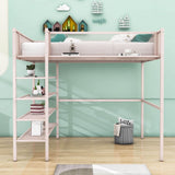 Modern Metal Full Size Loft Bed with Storage Shelves for Adult, Junior