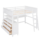 Full Size Loft Bed with Desk and Storage Dresser for Adult, Kids - [Wood, Drawers, Shelves]