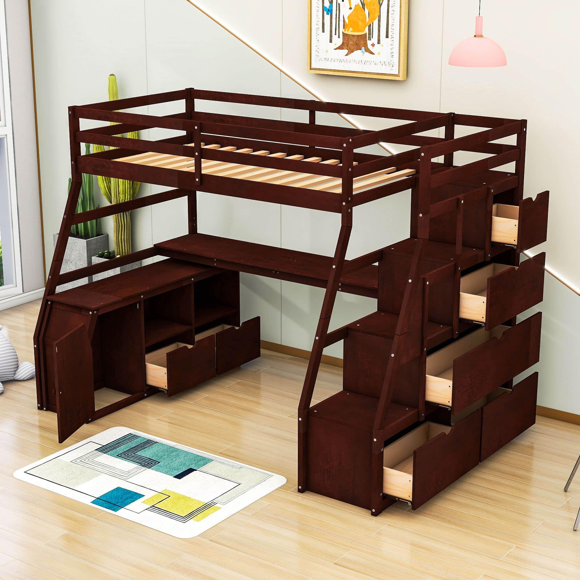 Twin Loft Bed with Desk and Stairs, Storage for Teens, Kids - [Drawers]