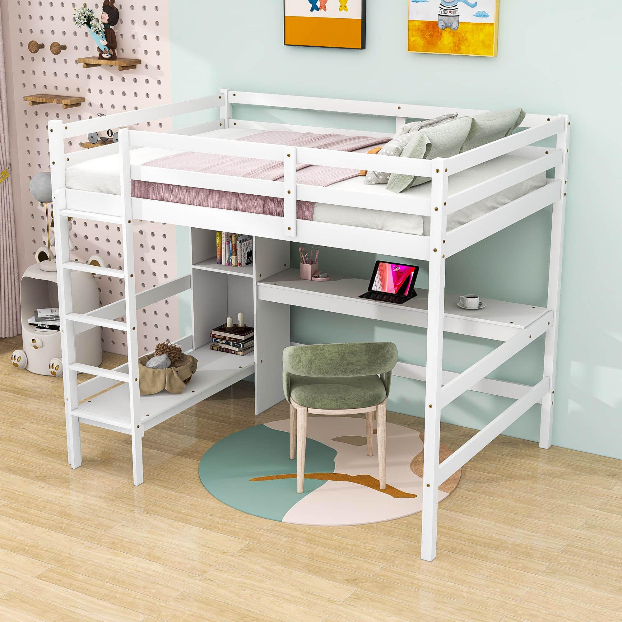 Full Size Loft Bed with Desk and Couch, Storage for Adults, Teens