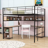 Metal Full Size Loft Bed with Desk and Storage for Adults, Teens